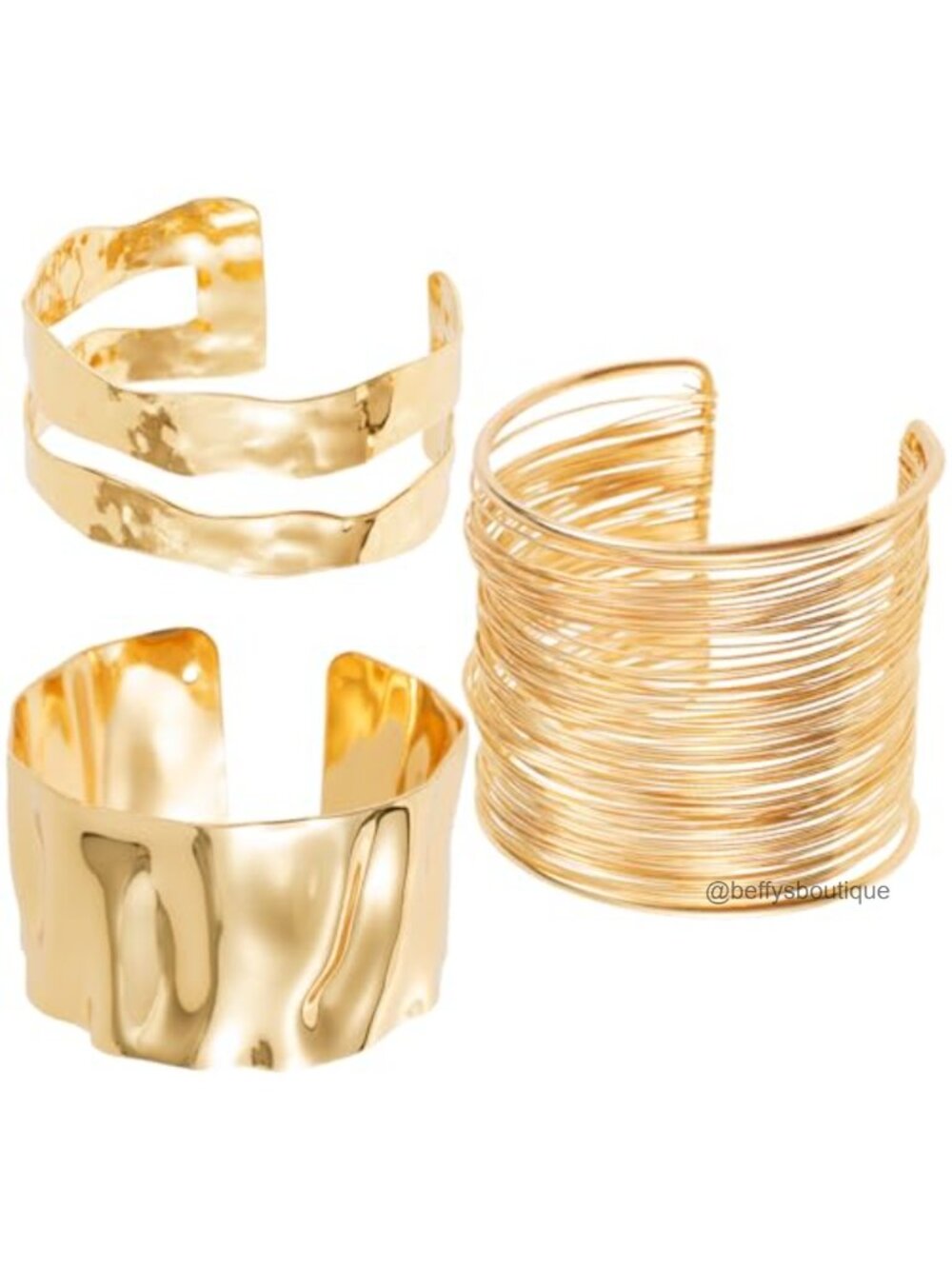 Gold Plated Chunky Cuff Bracelets Adjustable Stackable Bangles Set